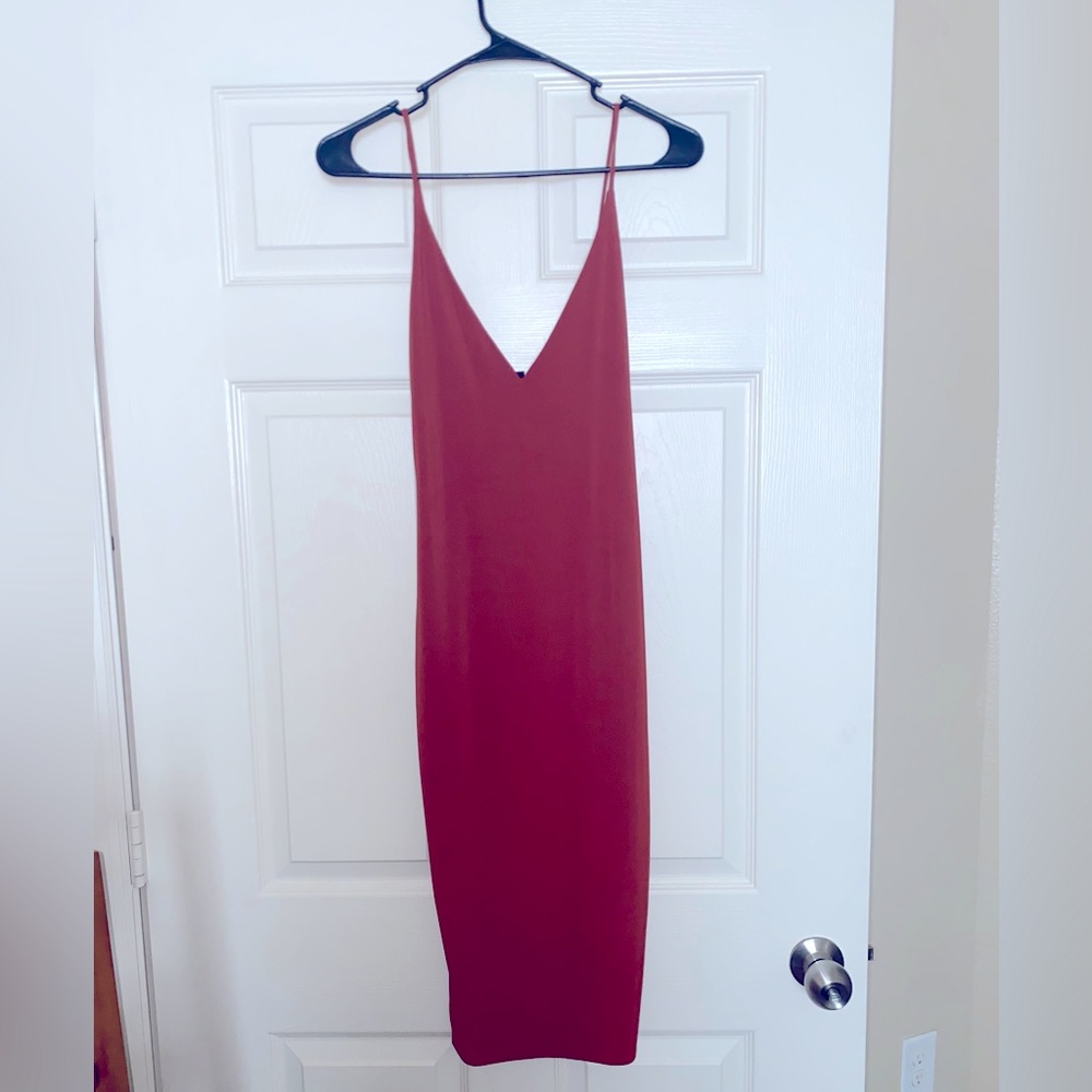 Fashion Nova strapless copper orange dress